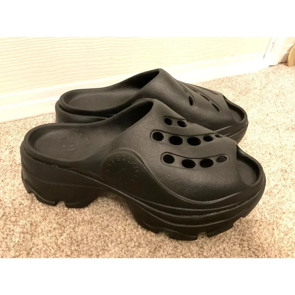 adidas by Stella McCartney GW2050 Triple Black Platform Clogs Women's 10